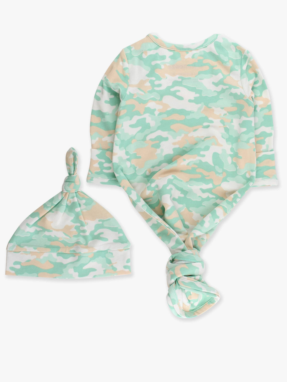 Baby-Schlafanzug mit Knoten und Mütze aus Baumwoll-Modal in Salbei-Camouflage