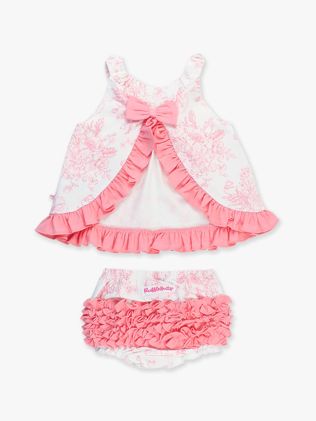 Completo top con volant e bloomers in maglia cotone-spandex con stampa farfalle toile