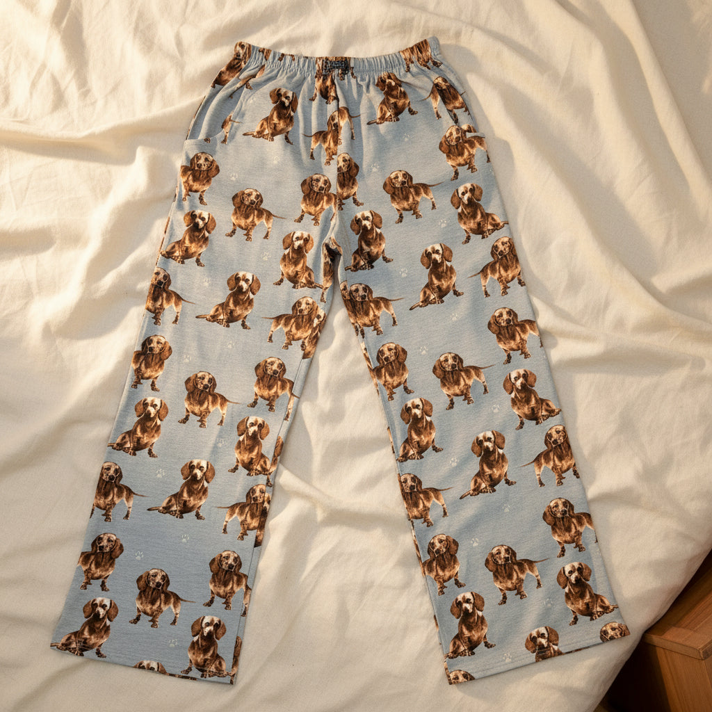 Pantalón de pijama unisex de mezcla de algodón con estampado de perros salchicha