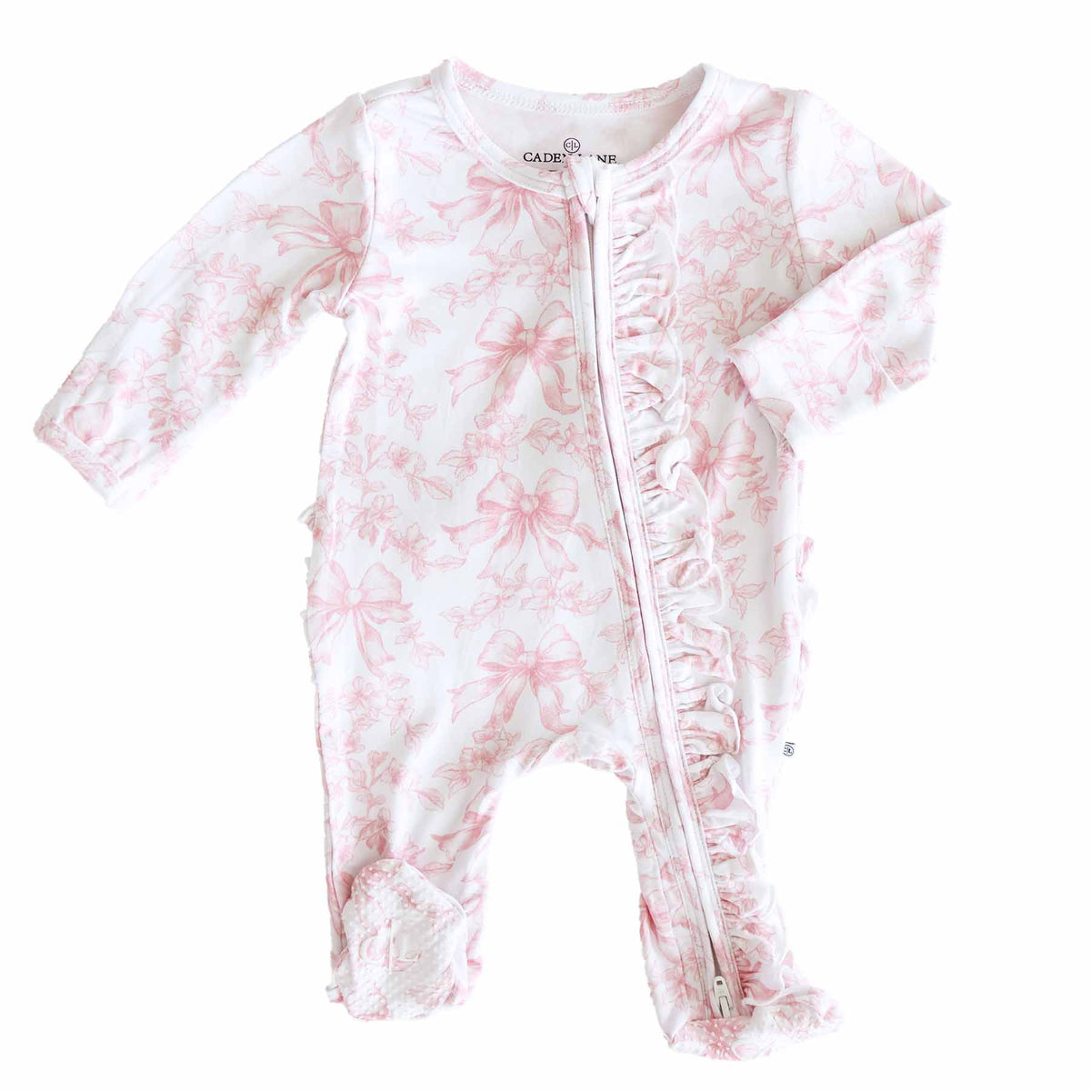 Tutina footie bambina in bamboo-spandex rosa toile con zip e grip