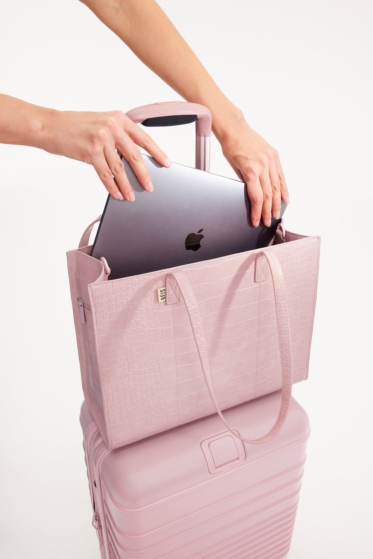 Le Work Tote en croco rose Atlas