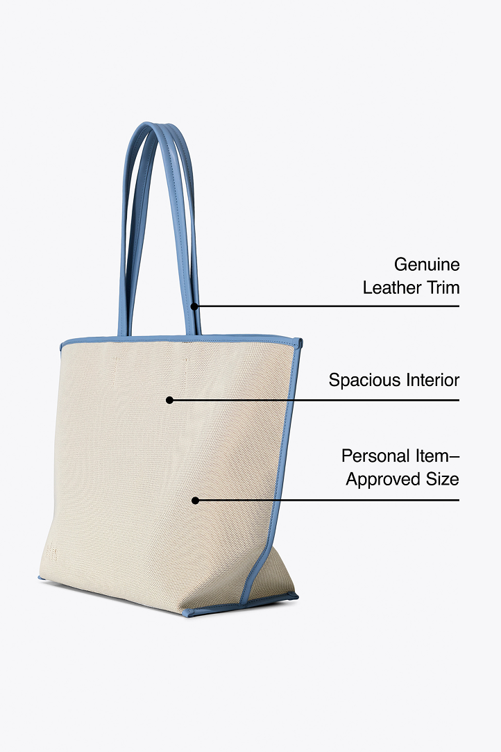 La bolsa tote de lona y cuero en azul empolvado