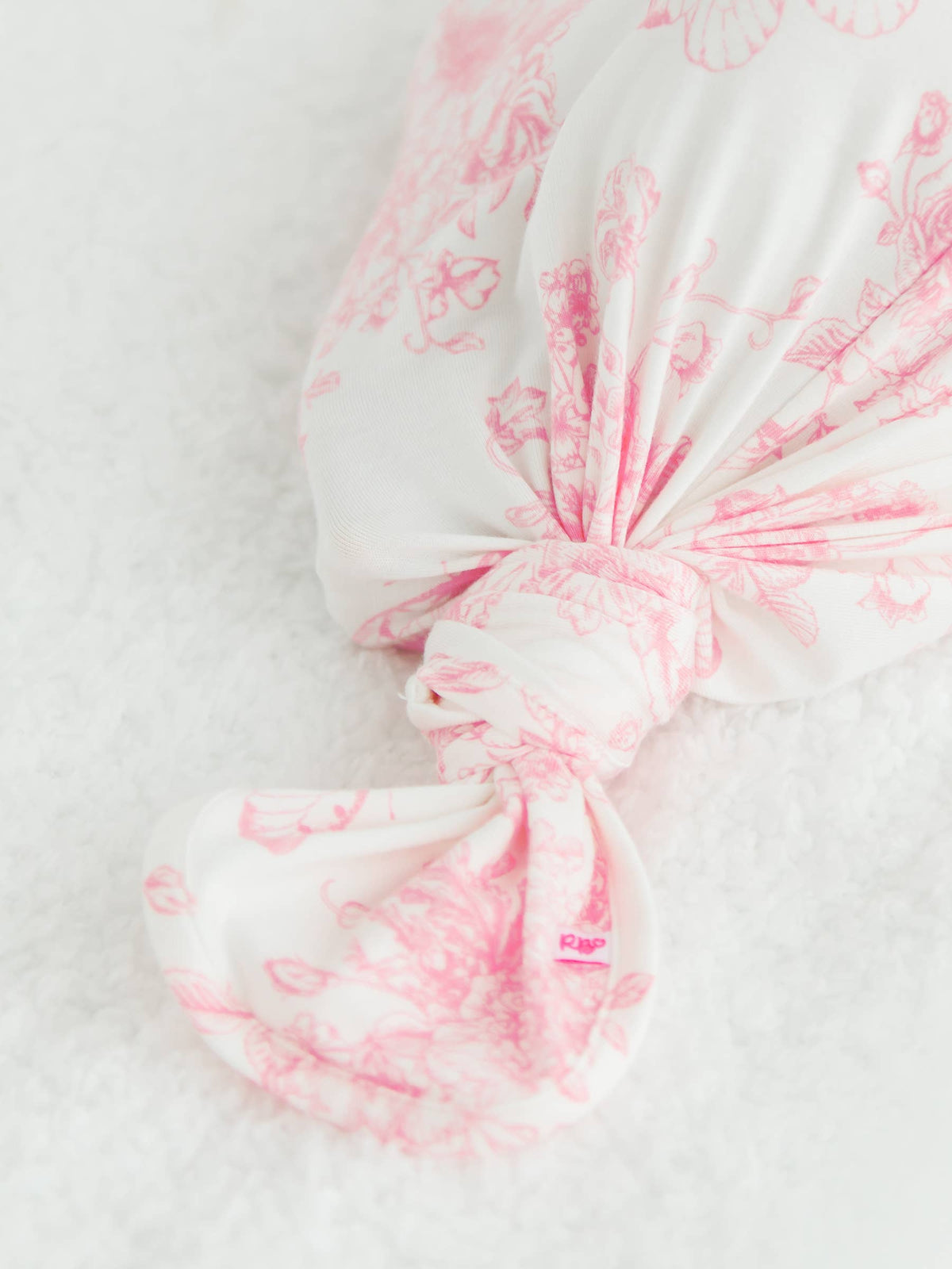 Set aus Schlafsack mit Knoten und Schleifenmütze für Babymädchen, Bambus-Elastan, rosa Schmetterlings-Toile-Muster, mit Rüschen