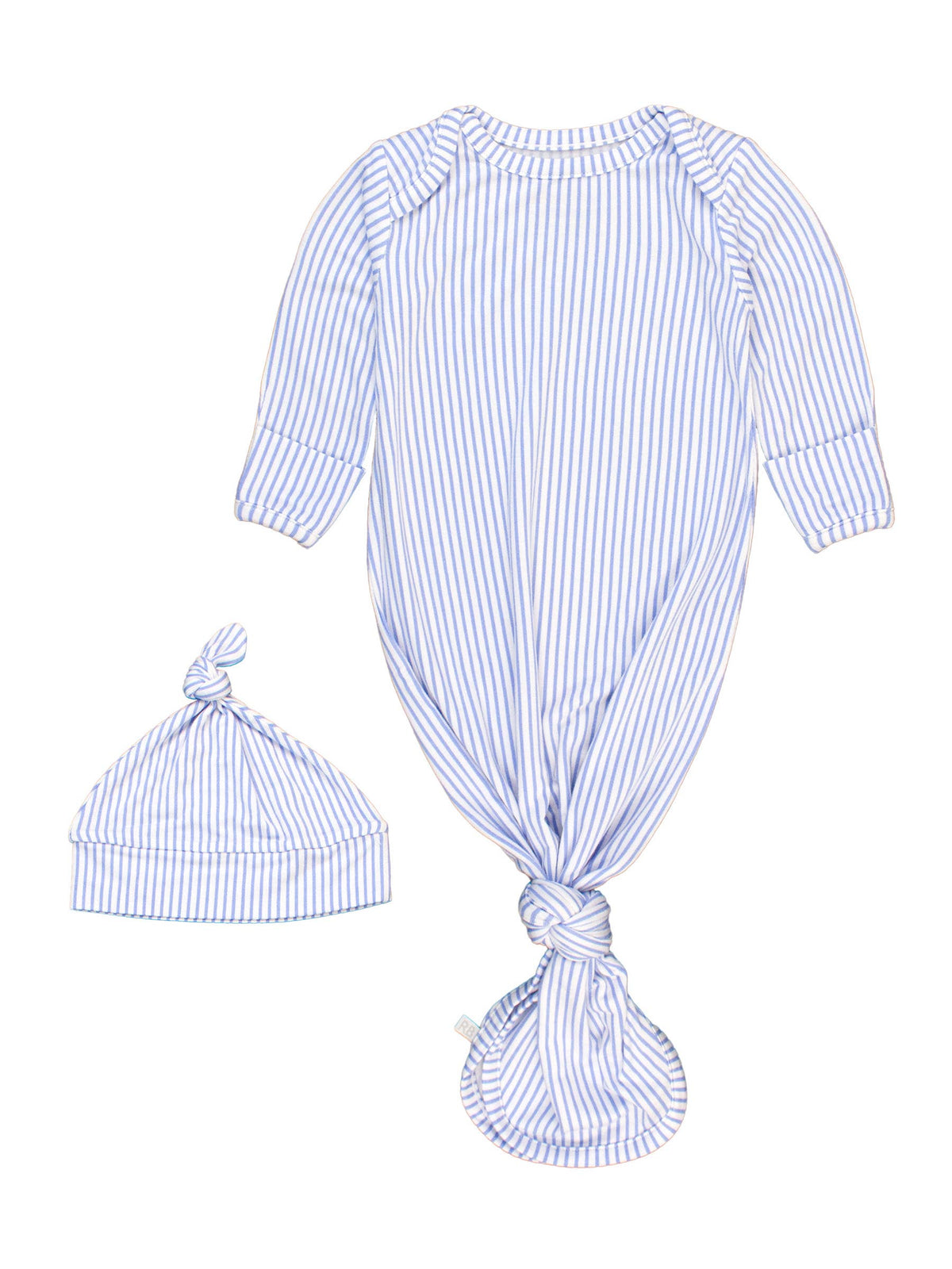 Set aus Nachthemd mit Knotenabschluss und Mütze für Babyjungen, gestreift, Immergrün, aus Bambus-Elasthan