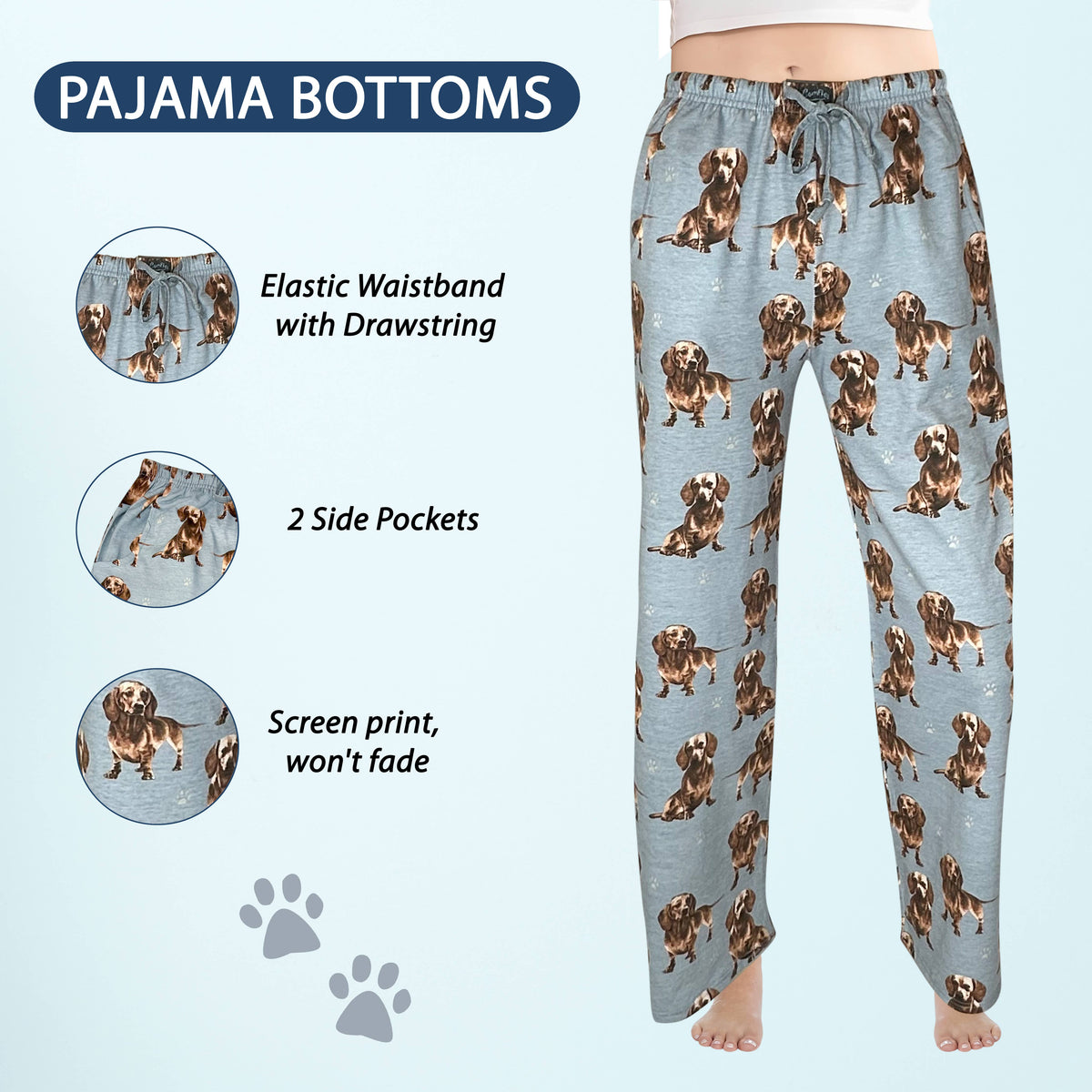 Pantalón de pijama unisex de mezcla de algodón con estampado de perros salchicha