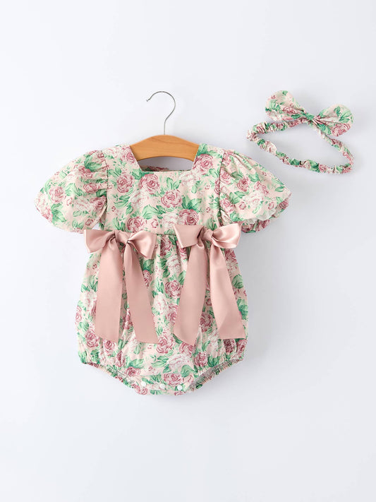 Barboteuse vintage rose pour bébé fille