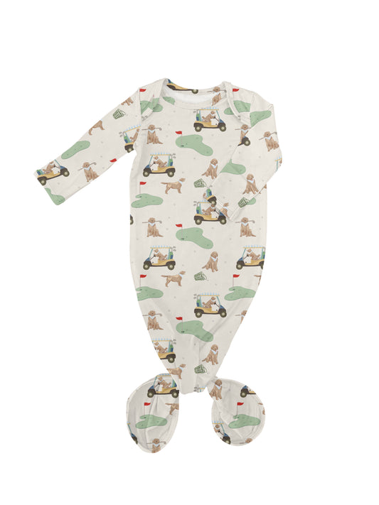 Bamboo-Spandex Knotted Infant Gown with Dog Print