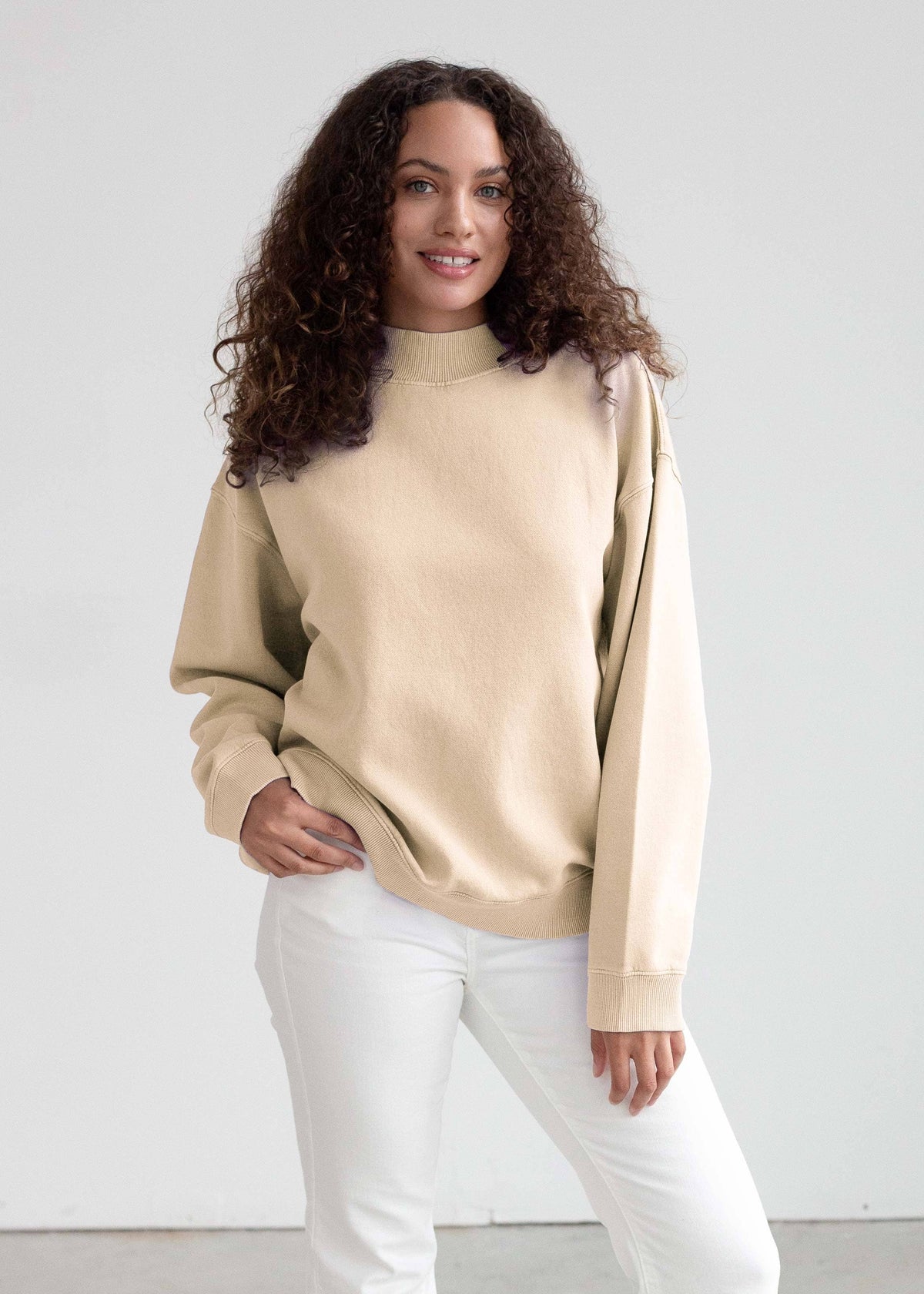Cotton-Poly Fleece Mock-Neck Pullover Sweatshirt 280 GSM Vintage Wash