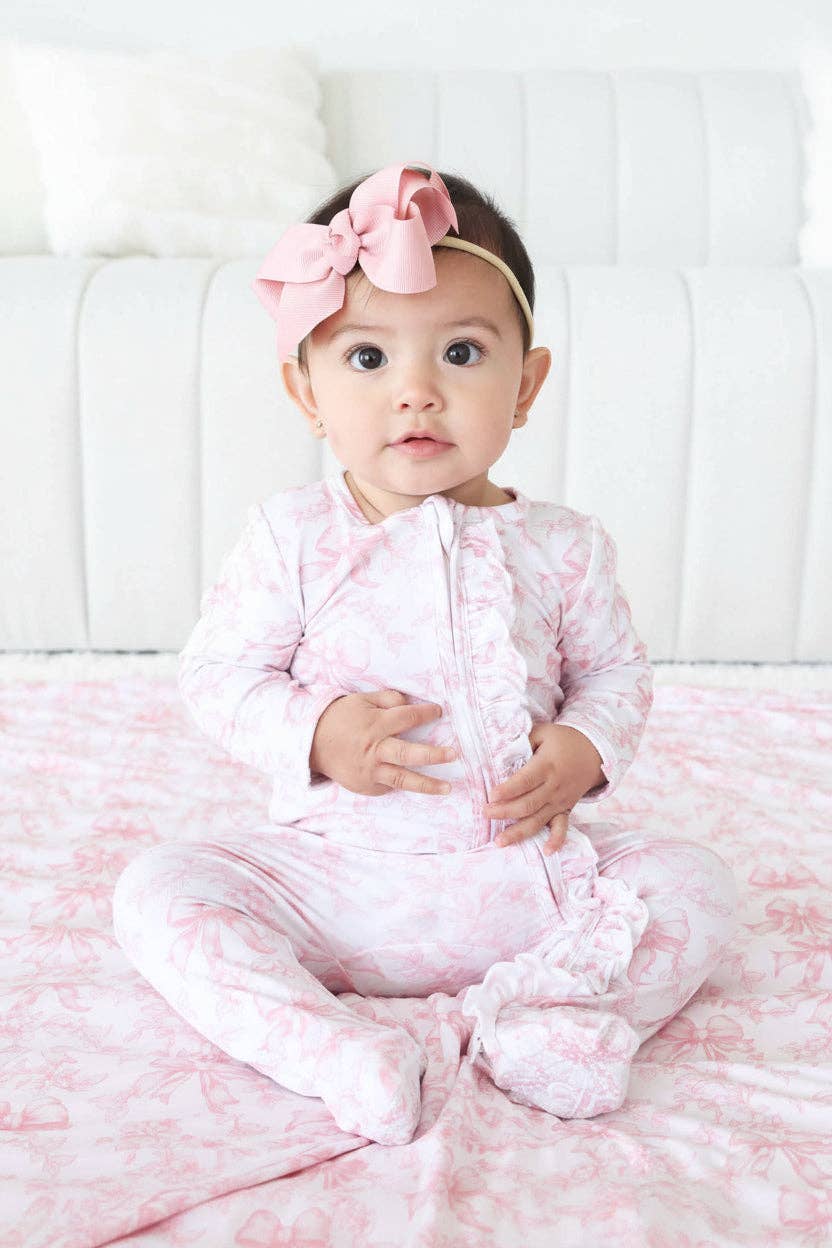 Tutina footie bambina in bamboo-spandex rosa toile con zip e grip