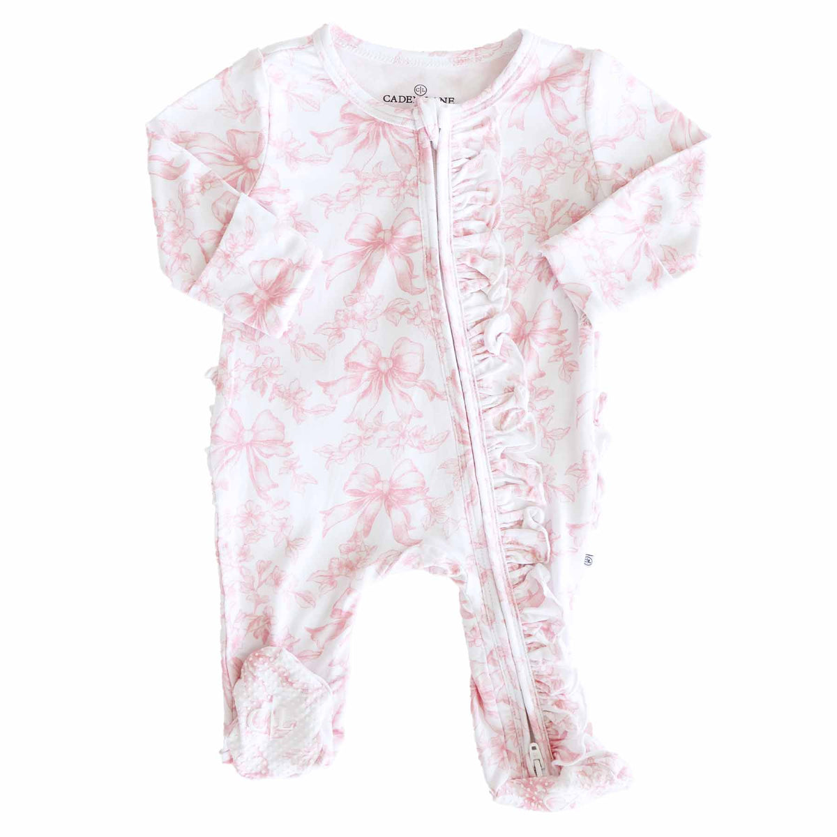 Tutina footie bambina in bamboo-spandex rosa toile con zip e grip
