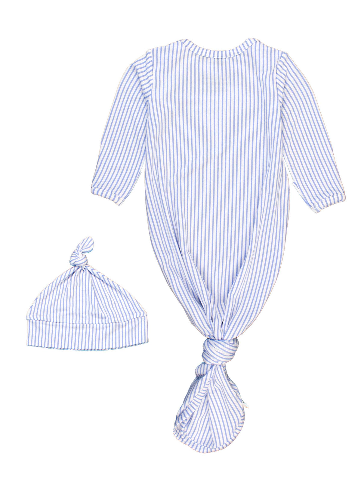 Set aus Nachthemd mit Knotenabschluss und Mütze für Babyjungen, gestreift, Immergrün, aus Bambus-Elasthan