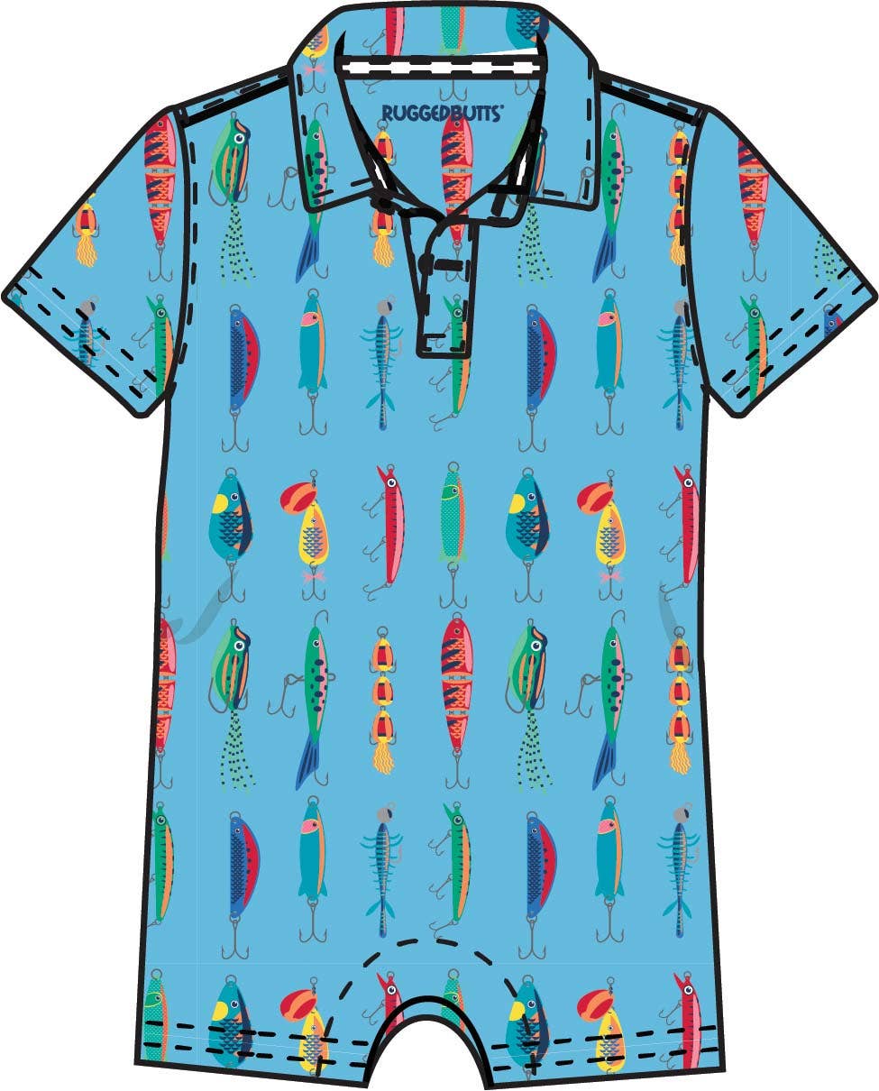 Mono tipo polo para bebé con estampado de pesca, de poliéster y elastano