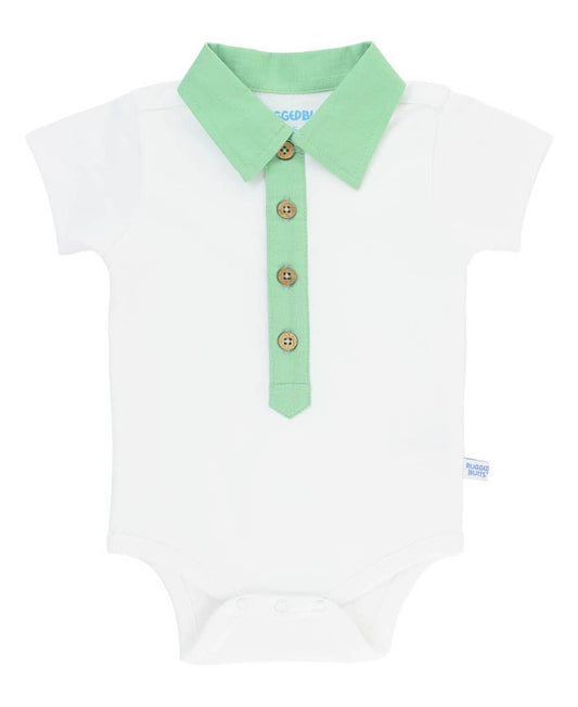 100% Cotton White Short Sleeve Placket Knit Baby Bodysuit