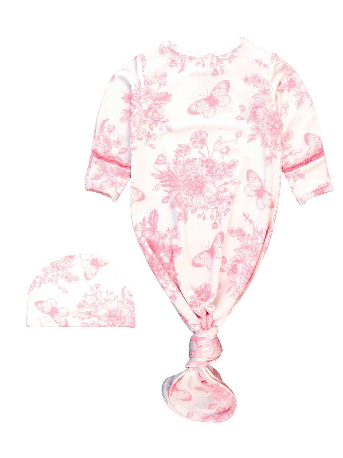 Set aus Schlafsack mit Knoten und Schleifenmütze für Babymädchen, Bambus-Elastan, rosa Schmetterlings-Toile-Muster, mit Rüschen