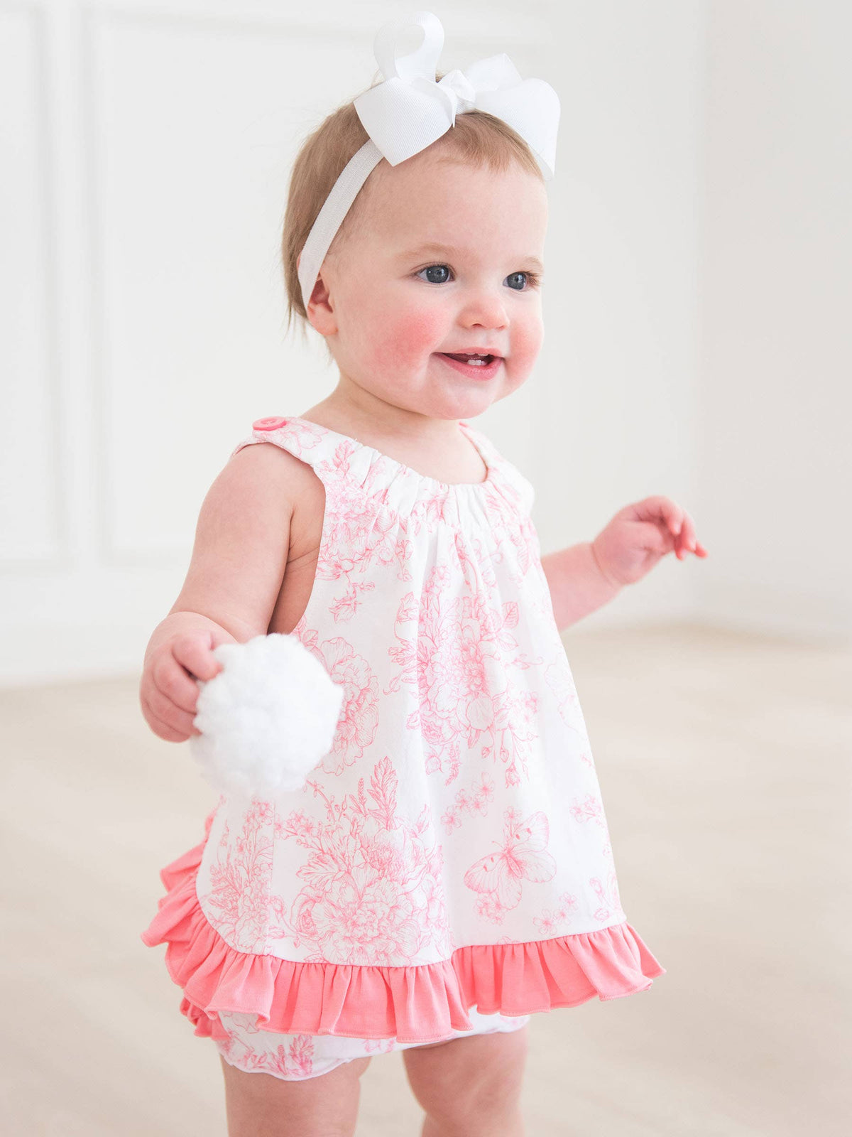 Completo top con volant e bloomers in maglia cotone-spandex con stampa farfalle toile