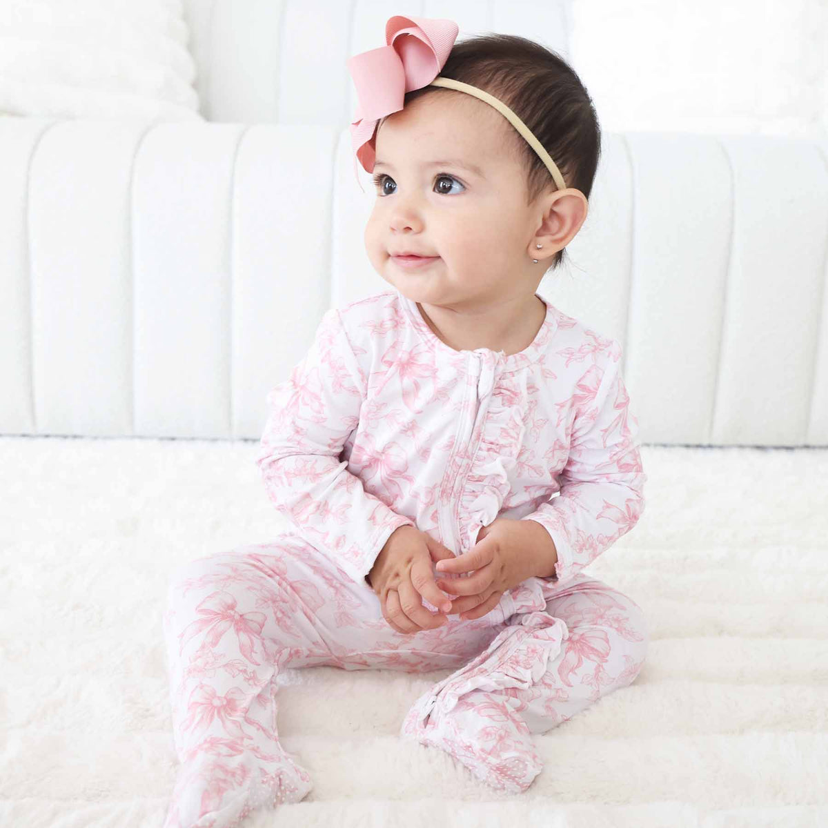 Tutina footie bambina in bamboo-spandex rosa toile con zip e grip