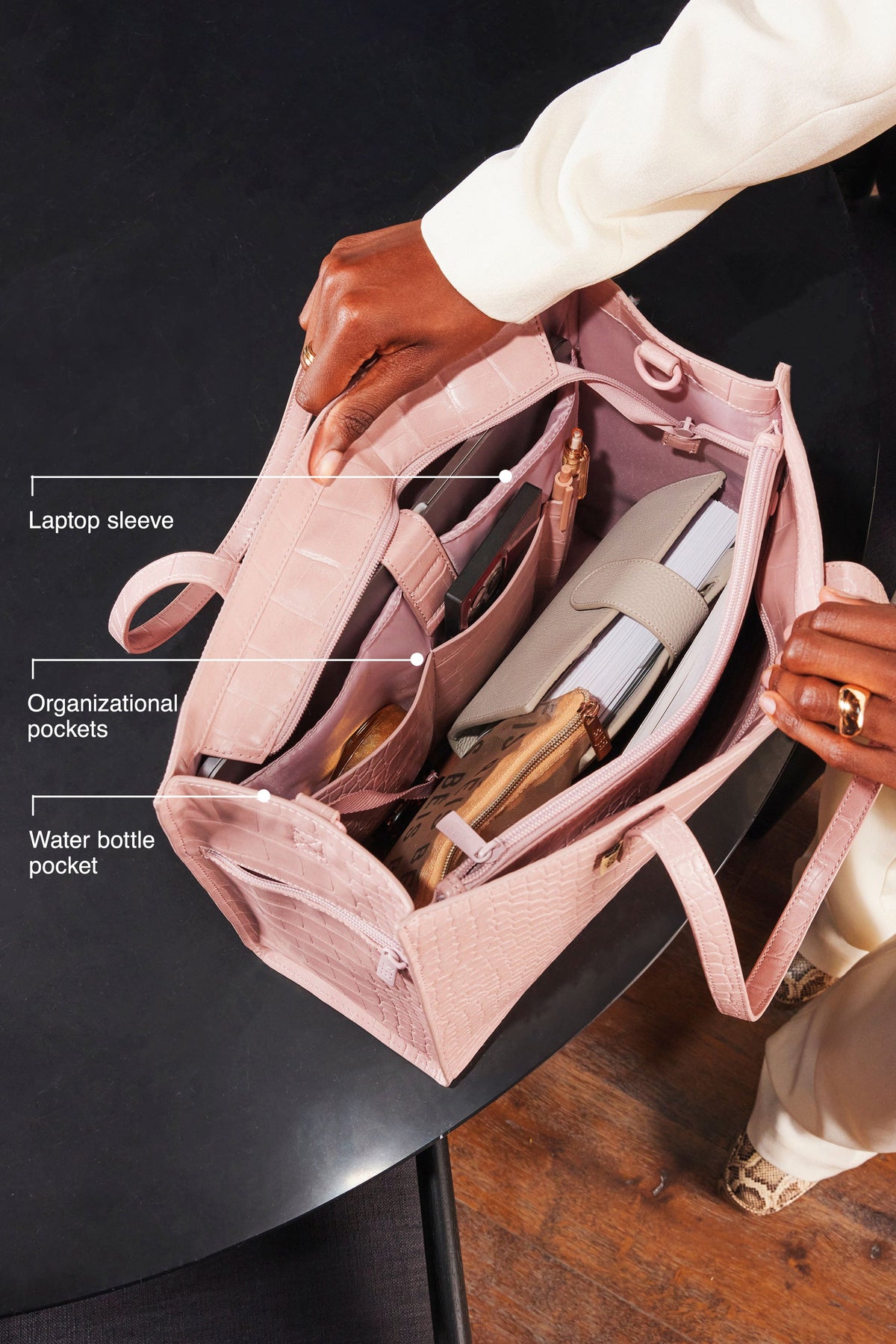 Le Work Tote en croco rose Atlas